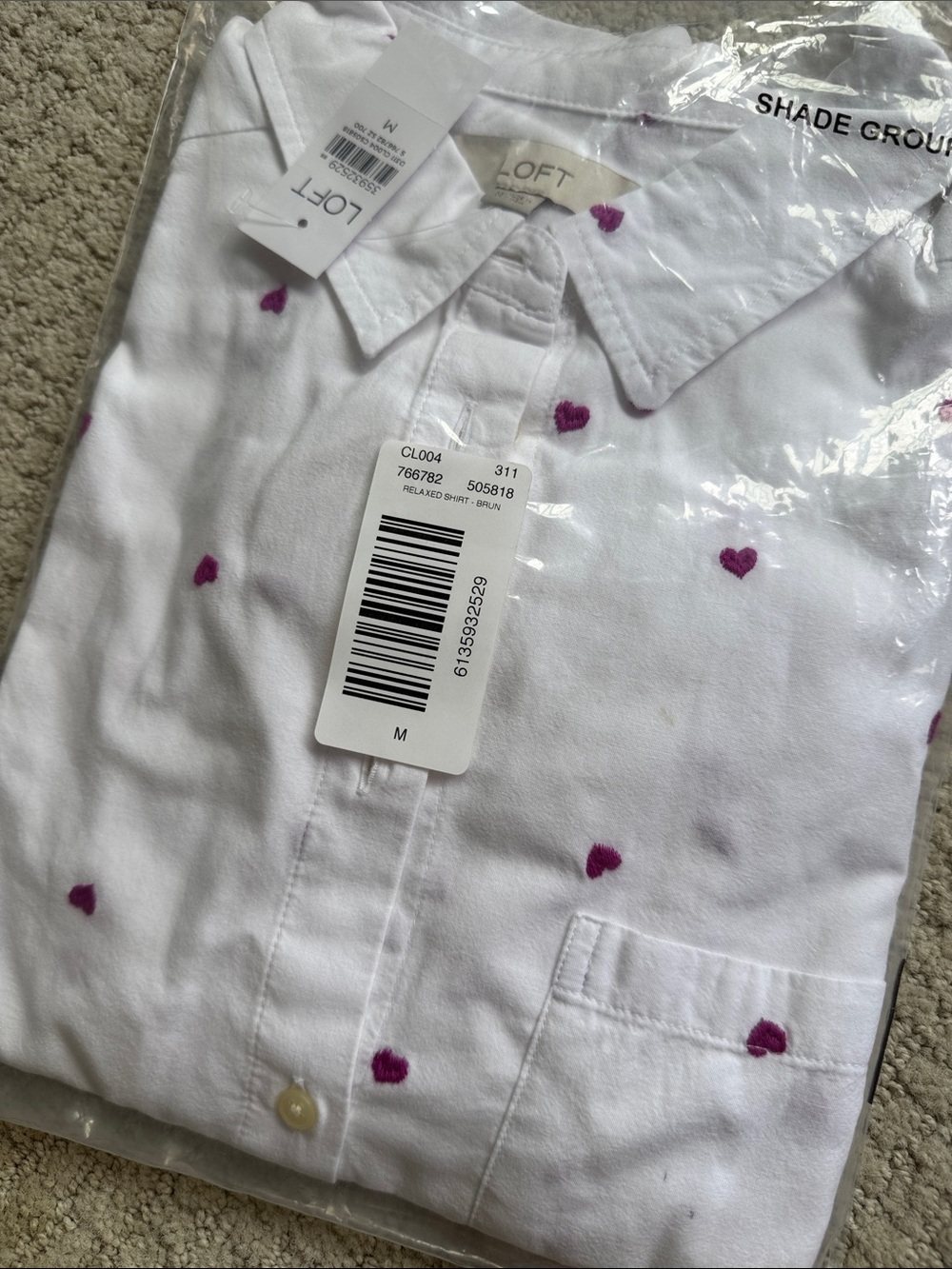 LOFT White Button-Down Shirt with Pink Heart Dots - Picture 3 of 3